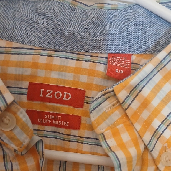 Make Offer IZOD Yellow and Blue Checkered Shirt - Picture 2 of 3